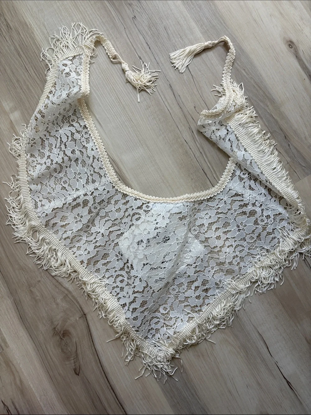 VTG 1994 EL & Company Lace Mini Shawl Ivory Fringe Made in USA NWT
